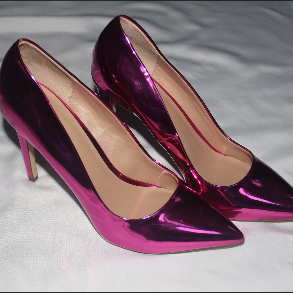 COPY - Call It Spring Fuchsia Metallic Pumps - Si…